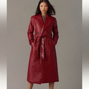 NWT Anthropologie Avec Les Filles Quilted Faux-Ever Leather Belted Trench XS